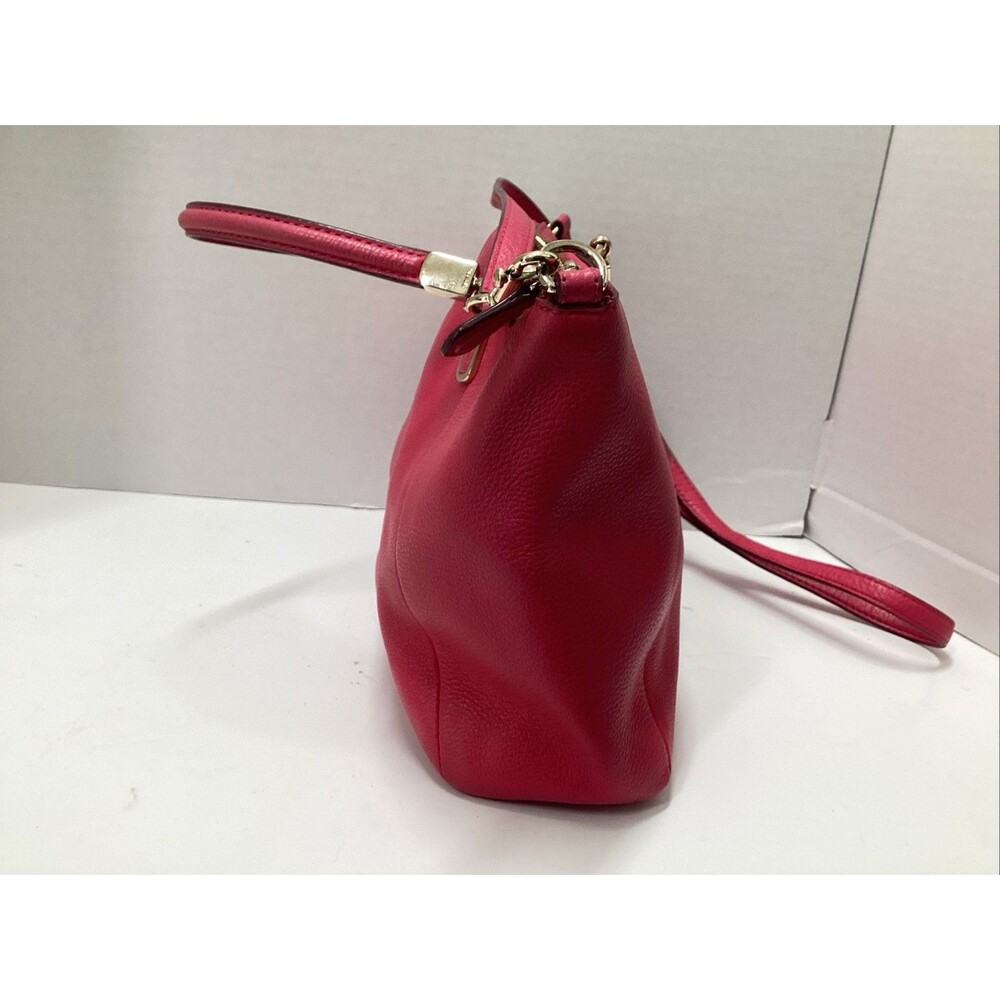 coach Kelsey pebbled pink/fuchsia leather shoulder handbag double handles - Picture 4 of 12
